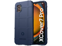 Widerstandsfähige, stabile Outdoor Sport Hülle für das Samsung Galaxy XCover7 Pro für Handwerker, Baustelle, Business, äusserst stabil mit erhöhten Rändern und Kanten in navyblau von Screenguard