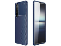 Hochwertig stabile Soft TPU Smartphone Handy Hülle im Carbon Design für Sony Xperia 1 III zum Schutz des Display und Gehäuse Cover in navyblau von Screenguard