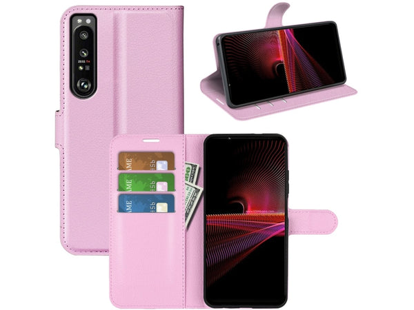 Lederhülle Portemonnaie Karten Ledertasche für Sony Xperia 1 IV in rosa von Screenguard
