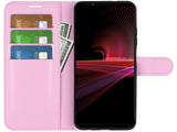 Lederhülle Karten Wallet Ledertasche Etui für Sony Xperia 1 IV in rosa von Screenguard