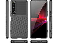 Moderne Design Hülle Cover für das Sony Xperia 1 IV mit Stripes zum Schutz von Kratzern, Dellen, Display aus TPU Gummi in schwarz von Screenguard