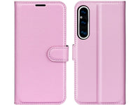 Lederhülle Karten Wallet Ledertasche Etui für Sony Xperia 1 V in rosa von Screenguard