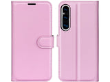 Lederhülle Karten Wallet Ledertasche Etui für Sony Xperia 1 V in rosa von Screenguard