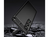 Flexible Handy Schutzhülle mit gebürster Carbon Textur auf der Rückseite für zum Schutz des Sony Xperia 1 VI  Display und Gehäuse Case in schwarz von Screenguard