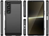 Flexible Handy Schutzhülle mit gebürster Carbon Textur auf der Rückseite für zum Schutz des Sony Xperia 1 VI  Display und Gehäuse Case in schwarz von Screenguard