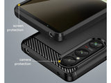Flexible Handy Schutzhülle mit gebürster Carbon Textur auf der Rückseite für zum Schutz des Sony Xperia 1 VI  Display und Gehäuse Case in schwarz von Screenguard
