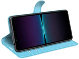 Lederhülle Karten Wallet Ledertasche Etui für Sony Xperia 1 VI in hellblau von Screenguard