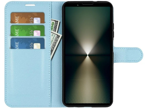 Lederhülle Portemonnaie Karten Ledertasche für Sony Xperia 1 VI in hellblau von Screenguard