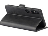 Veganes Flip Case Leder Etui Hülle mit Karten Fächer und Sichtfenster für Sony Xperia 1 VI in schwarz von Screenguard