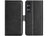 Veganes Flip Case Leder Etui Hülle mit Karten Fächer und Sichtfenster für Sony Xperia 1 VI in schwarz von Screenguard