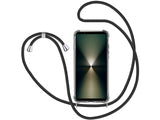 Necklace Handy Hülle mit Kordel Kette schwarz zum Tragen des Sony Xperia 1 VI am Körper wie Handtasche Lanyard, stabil mit erhöhten Rändern und Kanten in transparent von Screenguard