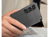 Widerstandsfähige, stabile Outdoor Sport Hülle für das Sony Xperia 1 VI für Handwerker, Baustelle, Business, äusserst stabil mit erhöhten Rändern und Kanten in schwarz von Screenguard