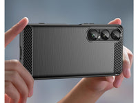 Flexible Handy Schutzhülle mit gebürster Carbon Textur auf der Rückseite für zum Schutz des Sony Xperia 1 VII  Display und Gehäuse Case in schwarz von Screenguard