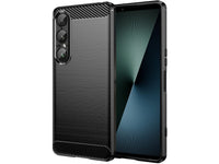 Flexible Handy Schutzhülle mit gebürster Carbon Textur auf der Rückseite für zum Schutz des Sony Xperia 1 VII  Display und Gehäuse Case in schwarz von Screenguard