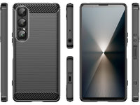 Flexible Handy Schutzhülle mit gebürster Carbon Textur auf der Rückseite für zum Schutz des Sony Xperia 1 VII  Display und Gehäuse Case in schwarz von Screenguard