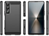 Flexible Handy Schutzhülle mit gebürster Carbon Textur auf der Rückseite für zum Schutz des Sony Xperia 1 VII  Display und Gehäuse Case in schwarz von Screenguard