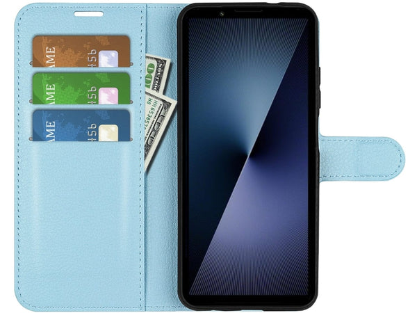 Lederhülle Portemonnaie Karten Ledertasche für Sony Xperia 1 VII in hellblau von Screenguard