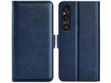 Veganes Flip Case Leder Etui Hülle mit Karten Fächer und Sichtfenster für Sony Xperia 1 VII in dunkelblau von Screenguard