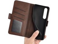 Veganes Flip Case Leder Etui Hülle mit Karten Fächer und Sichtfenster für Sony Xperia 1 VII in mokka von Screenguard