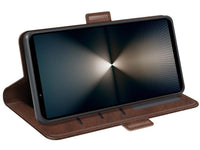 Veganes Flip Case Leder Etui Hülle mit Karten Fächer und Sichtfenster für Sony Xperia 1 VII in mokka von Screenguard