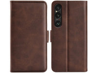 Veganes Flip Case Leder Etui Hülle mit Karten Fächer und Sichtfenster für Sony Xperia 1 VII in mokka von Screenguard