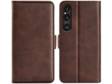Veganes Flip Case Leder Etui Hülle mit Karten Fächer und Sichtfenster für Sony Xperia 1 VII in mokka von Screenguard