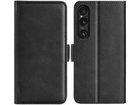 Veganes Flip Case Leder Etui Hülle mit Karten Fächer und Sichtfenster für Sony Xperia 1 VII in schwarz von Screenguard