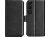 Veganes Flip Case Leder Etui Hülle mit Karten Fächer und Sichtfenster für Sony Xperia 1 VII in schwarz von Screenguard
