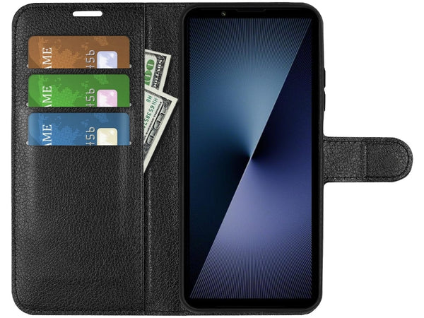 Lederhülle Portemonnaie Karten Ledertasche für Sony Xperia 1 VII in schwarz von Screenguard