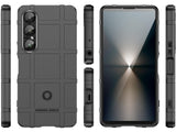 Widerstandsfähige, stabile Outdoor Sport Hülle für das Sony Xperia 1 VII für Handwerker, Baustelle, Business, äusserst stabil mit erhöhten Rändern und Kanten in schwarz von Screenguard