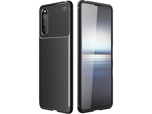 Hochwertig stabile Soft TPU Smartphone Handy Hülle im Carbon Design für Sony Xperia 10 III zum Schutz des Display und Gehäuse Cover in schwarz von Screenguard