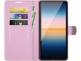 Lederhülle Karten Wallet Ledertasche Etui für Sony Xperia 10 III in rosa von Screenguard