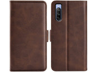 Veganes Flip Case Leder Etui Hülle mit Karten Fächer und Sichtfenster für Sony Xperia 10 IV in mokka von Screenguard