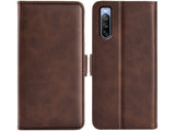 Veganes Flip Case Leder Etui Hülle mit Karten Fächer und Sichtfenster für Sony Xperia 10 IV in mokka von Screenguard