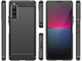 Flexible Handy Schutzhülle mit gebürster Carbon Textur auf der Rückseite für zum Schutz des Sony Xperia 10 V  Display und Gehäuse Case in schwarz von Screenguard