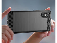 Flexible Handy Schutzhülle mit gebürster Carbon Textur auf der Rückseite für zum Schutz des Sony Xperia 10 VI  Display und Gehäuse Case in schwarz von Screenguard