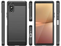 Flexible Handy Schutzhülle mit gebürster Carbon Textur auf der Rückseite für zum Schutz des Sony Xperia 10 VI  Display und Gehäuse Case in schwarz von Screenguard