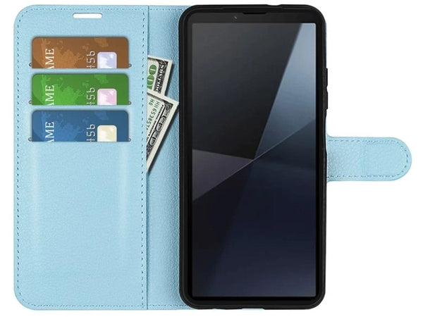 Lederhülle Portemonnaie Karten Ledertasche für Sony Xperia 10 VI in hellblau von Screenguard