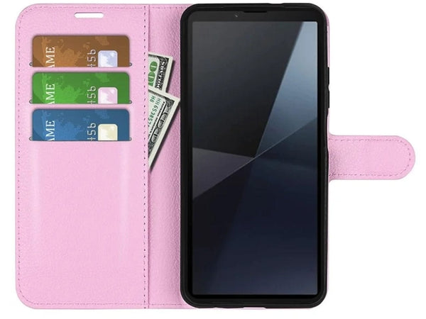 Lederhülle Portemonnaie Karten Ledertasche für Sony Xperia 10 VI in rosa von Screenguard