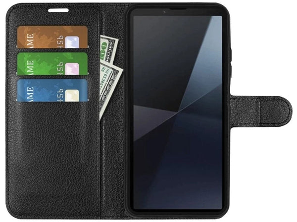 Lederhülle Portemonnaie Karten Ledertasche für Sony Xperia 10 VI in schwarz von Screenguard