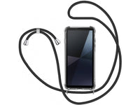 Necklace Handy Hülle mit Kordel Kette schwarz zum Tragen des Sony Xperia 10 VI am Körper wie Handtasche Lanyard, stabil mit erhöhten Rändern und Kanten in transparent von Screenguard
