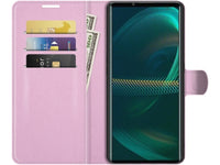 Lederhülle Karten Wallet Ledertasche Etui für Sony Xperia 5 III in rosa von Screenguard