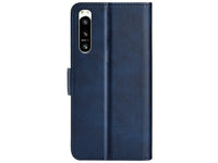 Veganes Flip Case Leder Etui Hülle mit Karten Fächer und Sichtfenster für Sony Xperia 5 IV in dunkelblau von Screenguard