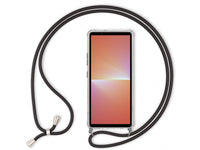 Necklace Handy Hülle mit Kordel Kette schwarz zum Tragen des Sony Xperia 5 V am Körper wie Handtasche Lanyard, stabil mit erhöhten Rändern und Kanten in transparent von Screenguard