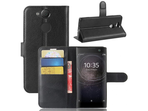 Lederhülle Portemonnaie Karten Ledertasche für Sony Xperia XA2 in schwarz von Screenguard