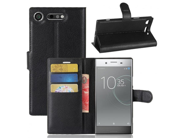 Lederhülle Portemonnaie Karten Ledertasche für Sony Xperia XZ1 Compact in schwarz von Screenguard