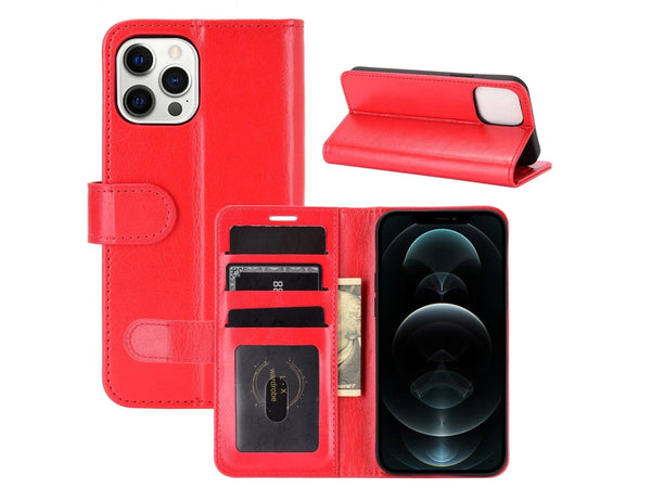 Lederhülle Karten Wallet Ledertasche Etui für Apple iPhone 12 Pro in rot von Screenguard