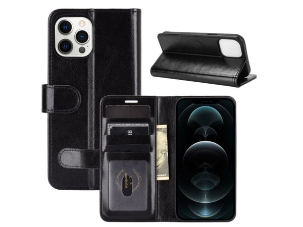 Lederhülle Karten Wallet Ledertasche Etui für Apple iPhone 12 Pro Max in schwarz von Screenguard