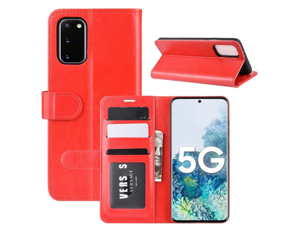 Lederhülle Karten Wallet Ledertasche Etui für Samsung Galaxy S20 FE in rot von Screenguard