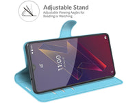 Lederhülle Karten Wallet Ledertasche Etui für Wiko Power U10 in hellblau von Screenguard